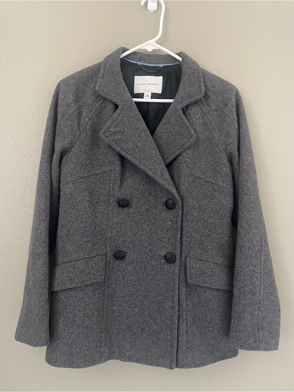 Banana Republic Gray Wool Blend Double-Breasted Peacoat Size Small